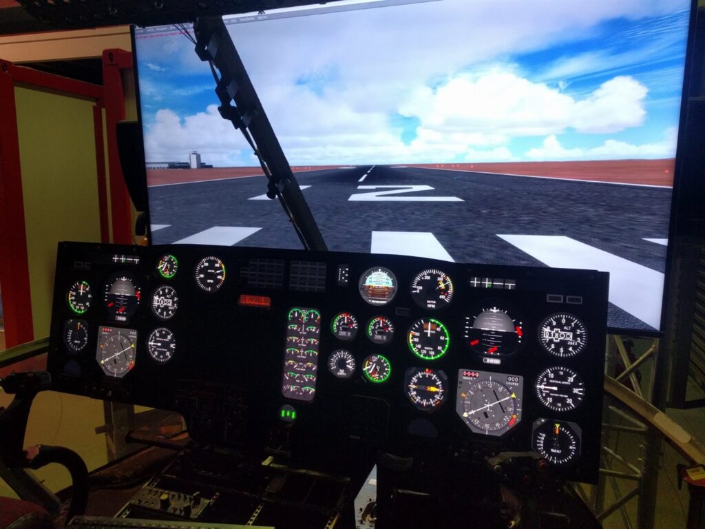 Helicopter simulator cockpit with visual system — LDR Technologies